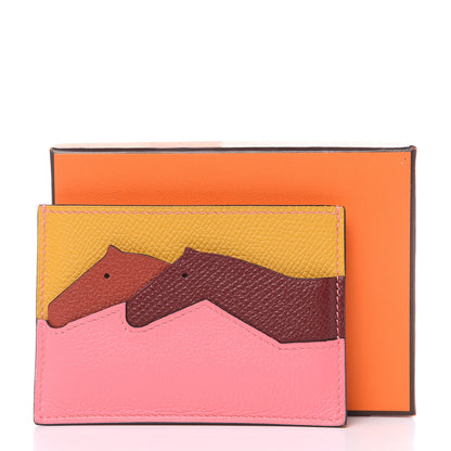Hermes Epsom Evercolor Les Petits Chevaux Card Holder Ambre Brique Rouge H Rose Ete 7 of 7