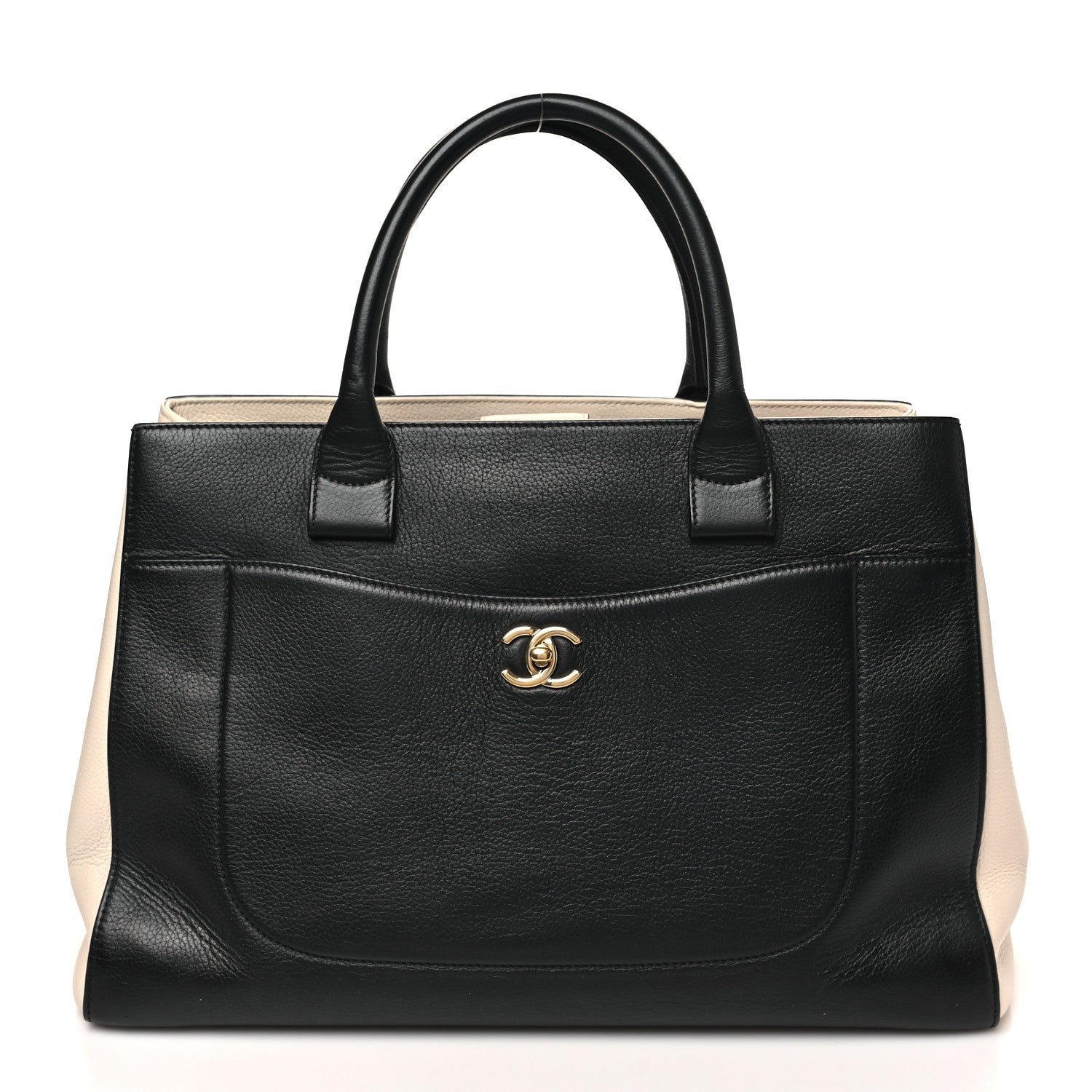 Chanel Grained Calfskin Medium Bi-Color Neo Executive Shopper Tote Black Beige 1 of 11