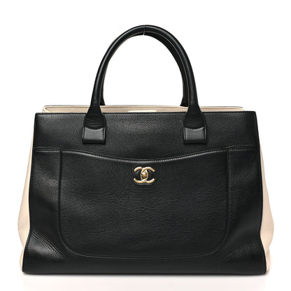 Chanel Grained Calfskin Medium Bi-Color Neo Executive Shopper Tote Black Beige 1 of 11