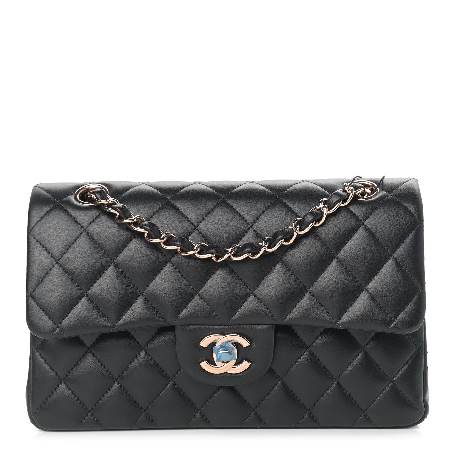 Lambskin Quilted Small Double Flap Black