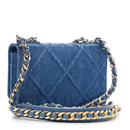 Chanel Denim Quilted Chanel 19 Wallet On Chain WOC Blue 3 of 12