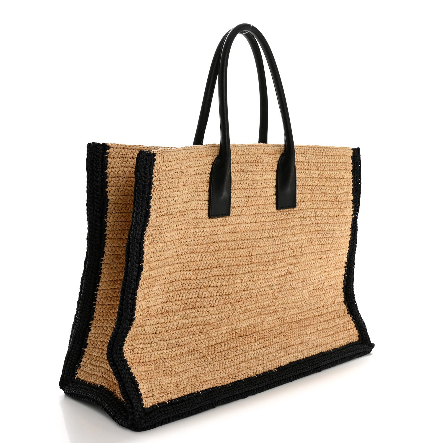 Saint Laurent Raffia Calfskin Rive Gauche Tote Naturale Black 3 of 13
