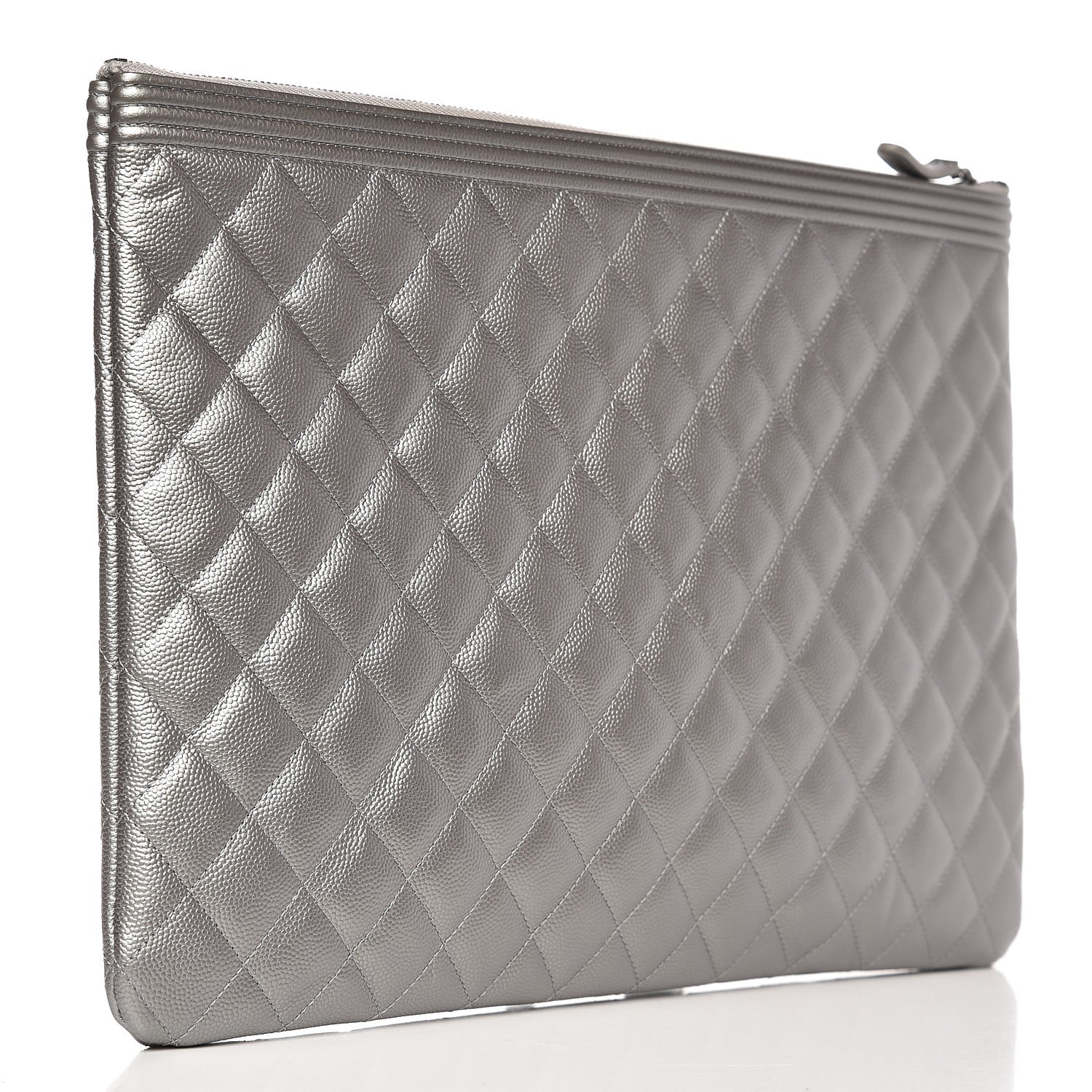 Chanel Metallic Caviar Quilted Large Boy Cosmetic Case Silver 3 of 7