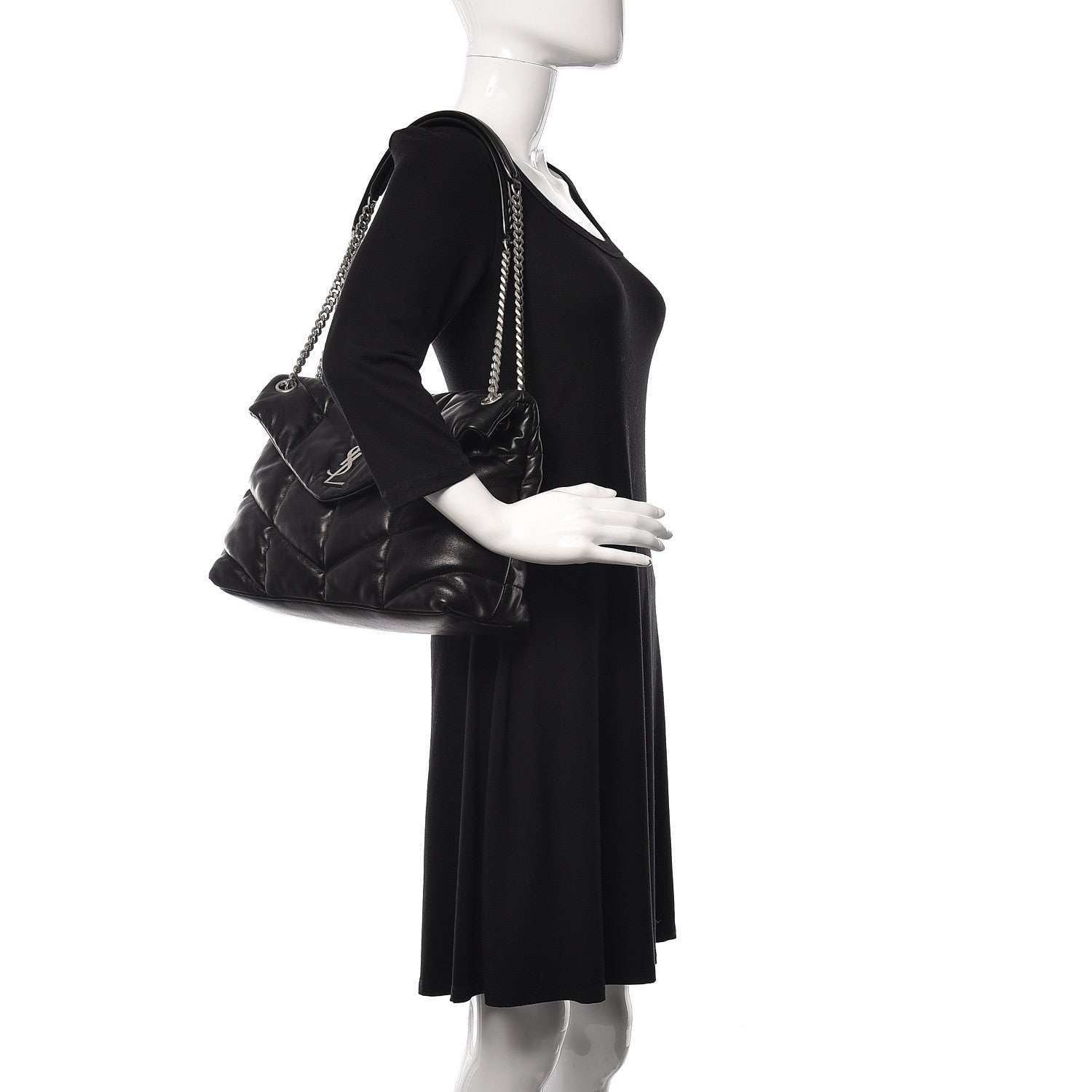Saint Laurent Lambskin Quilted Small Loulou Puffer Monogram Chain Satchel Black 2 of 13