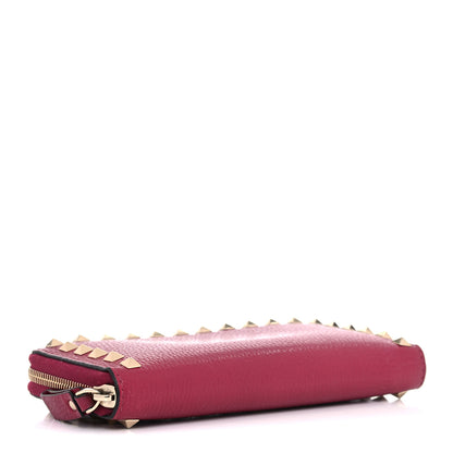 Valentino Garavani Pebbled Calfskin Rockstud Zip Around Wallet Raspberry 4 of 14