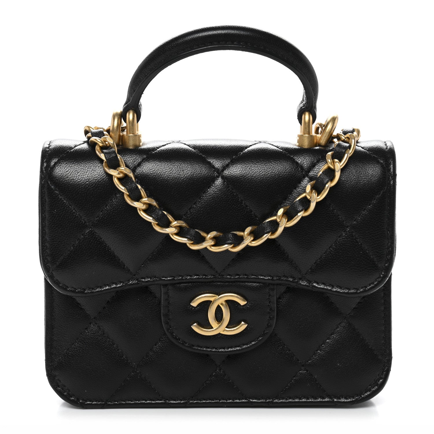 Chanel Lambskin Quilted Top Handle Flap Coin Purse With Chain Black 1 of 12