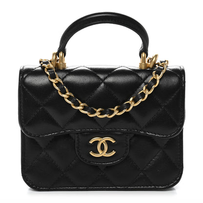 Chanel Lambskin Quilted Top Handle Flap Coin Purse With Chain Black 1 of 12