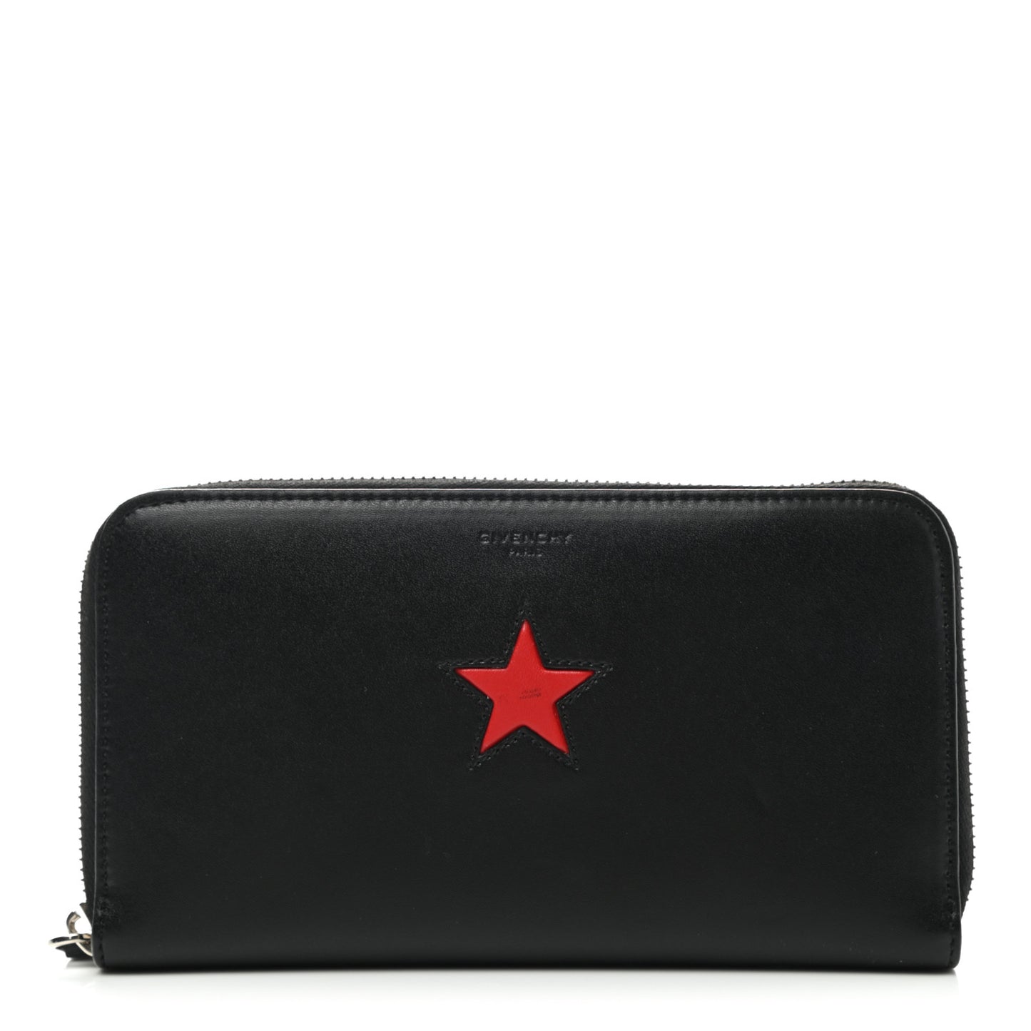 Calfskin Star Pandora Zip Around Wallet Black Red