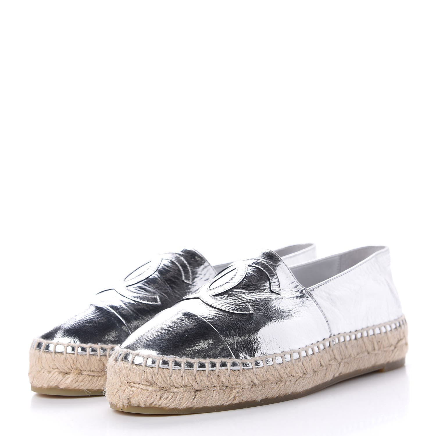 Chanel Laminated Goatskin CC Espadrilles 35 Silver 3 of 11