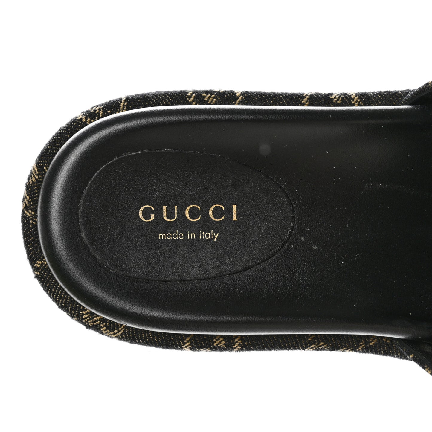 Jacquard Black Denim GG Monogram Angelina Platform 55mm Slide Sandals 38 Black Ivory