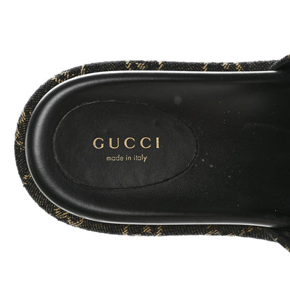 Gucci Jacquard Black Denim GG Monogram Angelina Platform 55mm Slide Sandals 38 Black Ivory 8 of 13
