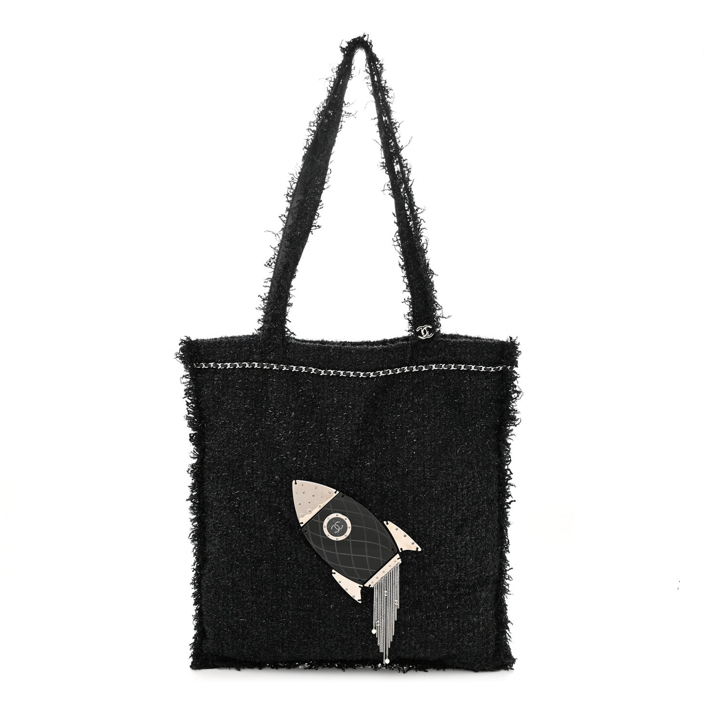 Tweed Resin Strass Shopping In Fabrics Tote Black