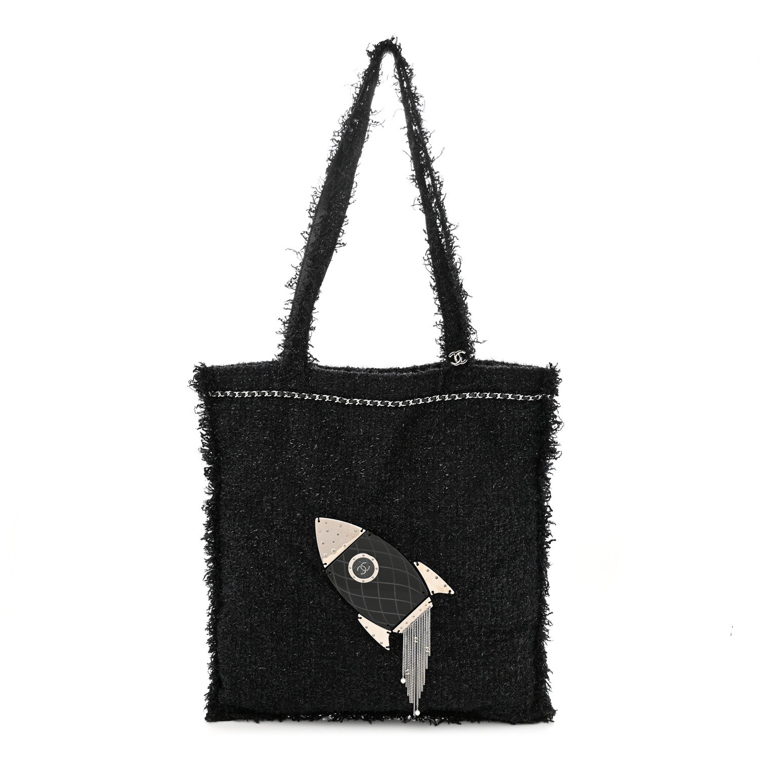 Chanel Tweed Resin Strass Shopping In Fabrics Tote Black 1 of 10