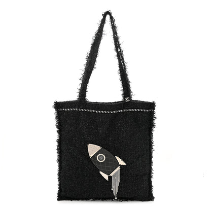 Chanel Tweed Resin Strass Shopping In Fabrics Tote Black 1 of 10