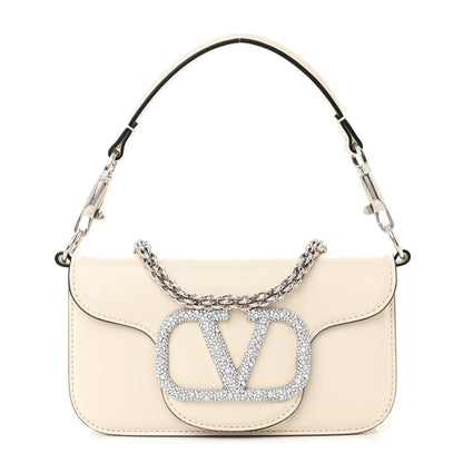 Valentino Garavani Calfskin Crystal Vlogo Small Loco Shoulder Bag Light Ivory 1 of 10