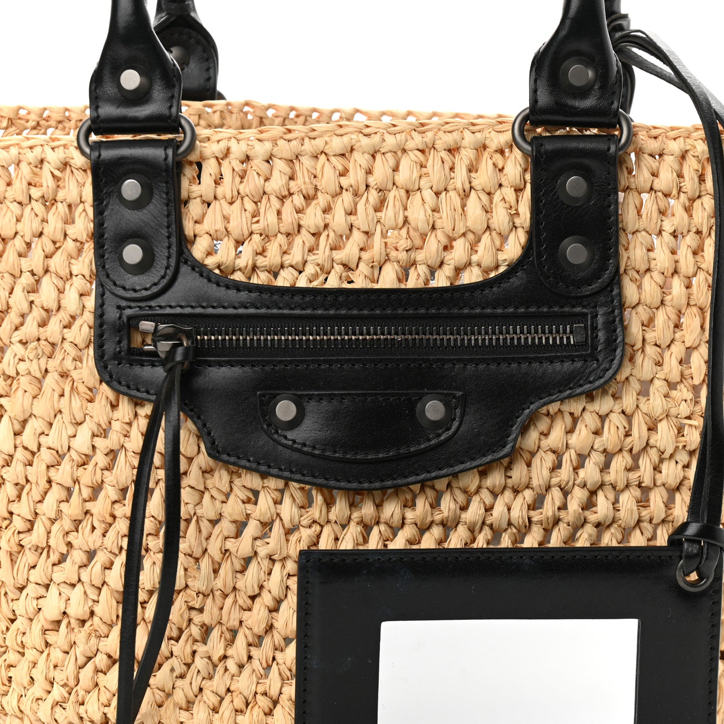 Raffia Calfskin Panier Basket Tote Natural