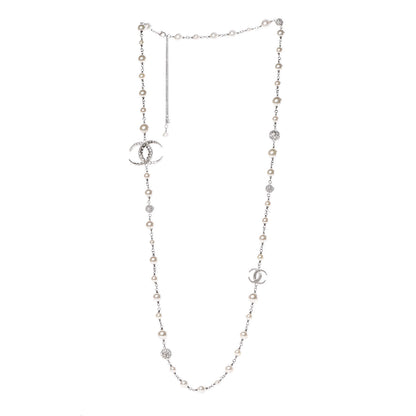 Chanel Crystal Pearl CC Long Necklace Silver 3 of 5