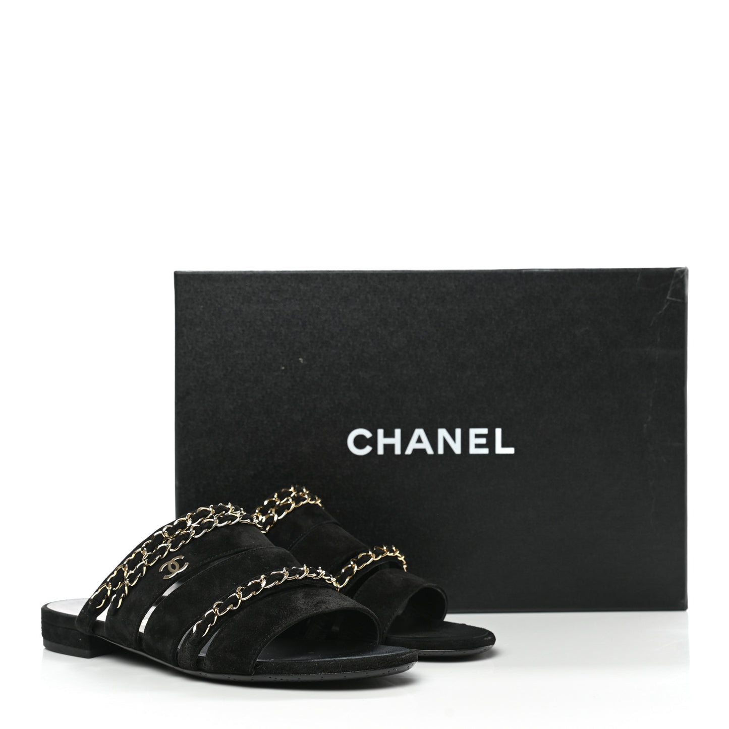 Suede Chain Mule Sandals 36 Black