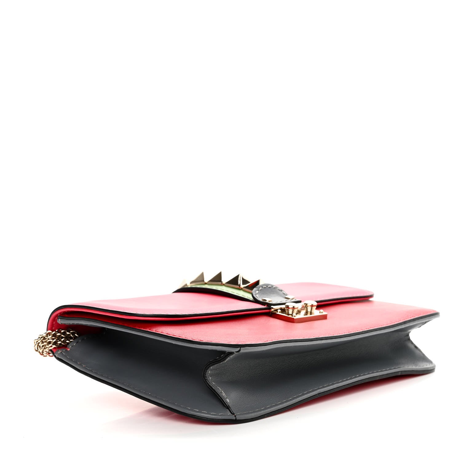 Valentino Garavani Vitello Medium Glam Lock Rockstud Flap Deep Rose Scarlet Grey Green 4 of 10