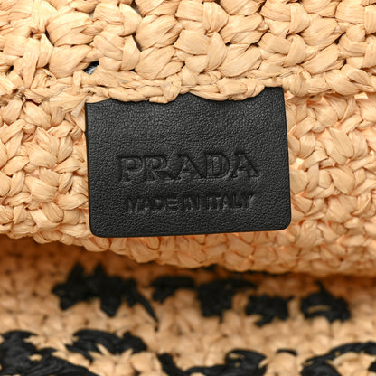 Prada Yarn Raffia Effect Crochet Embroidered Small Logo Tote Naturale 5 of 7