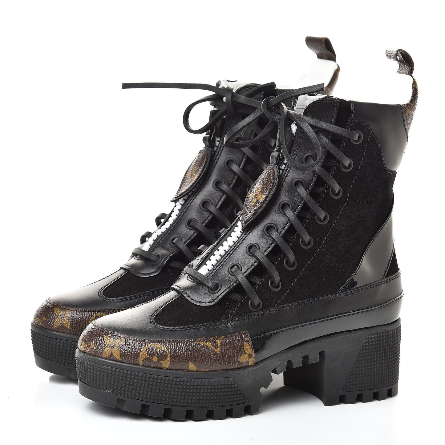 Suede Calfskin Monogram Laureate Platform Desert Boots 35 Black