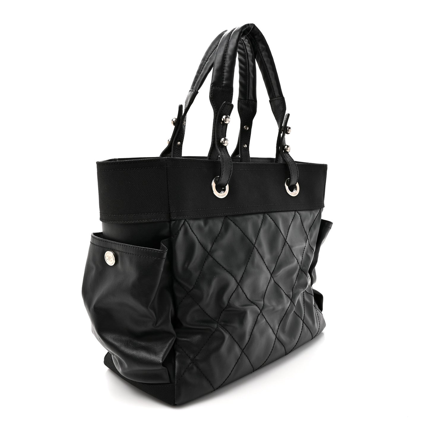 Coated Canvas Quilted Large Paris Biarritz Tote Black