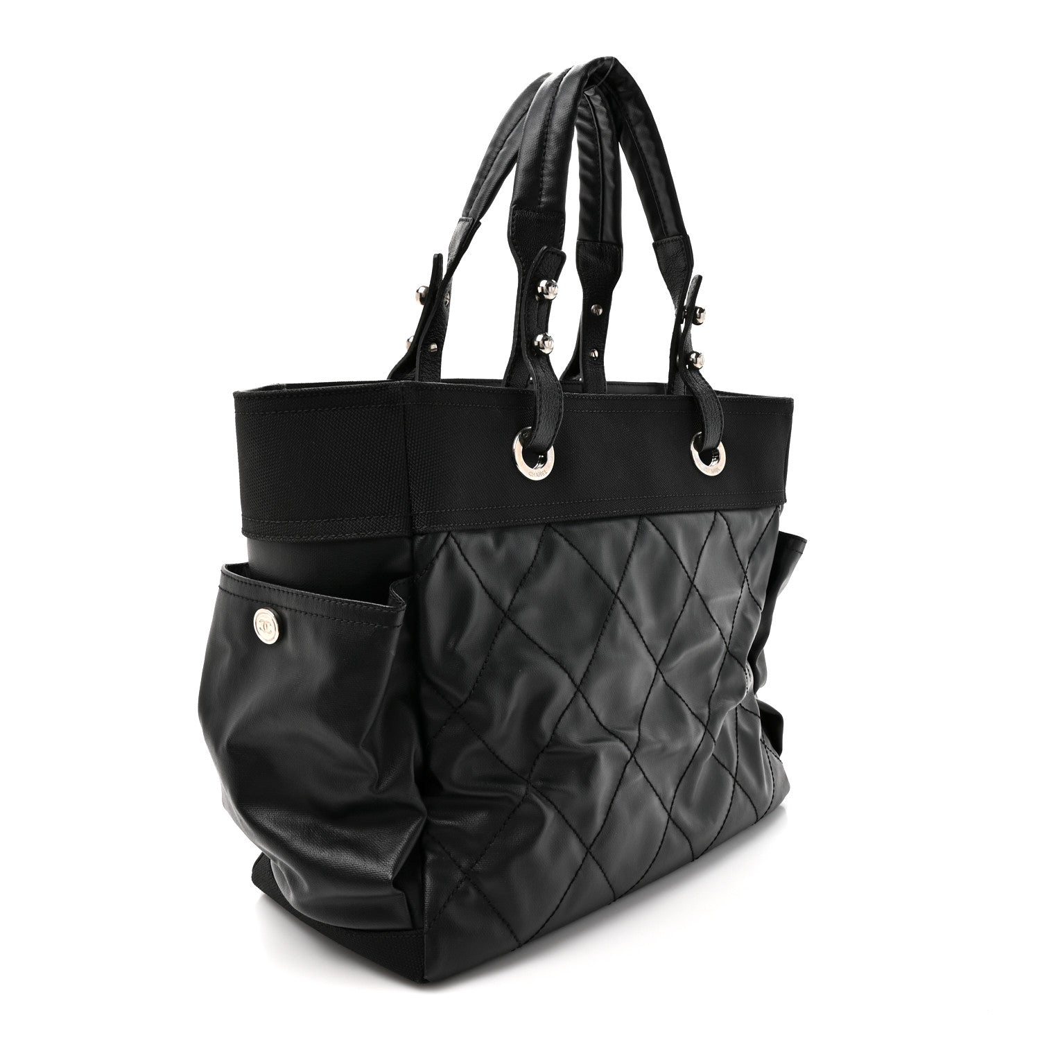Chanel Coated Canvas Quilted Large Paris Biarritz Tote Black 4 of 14
