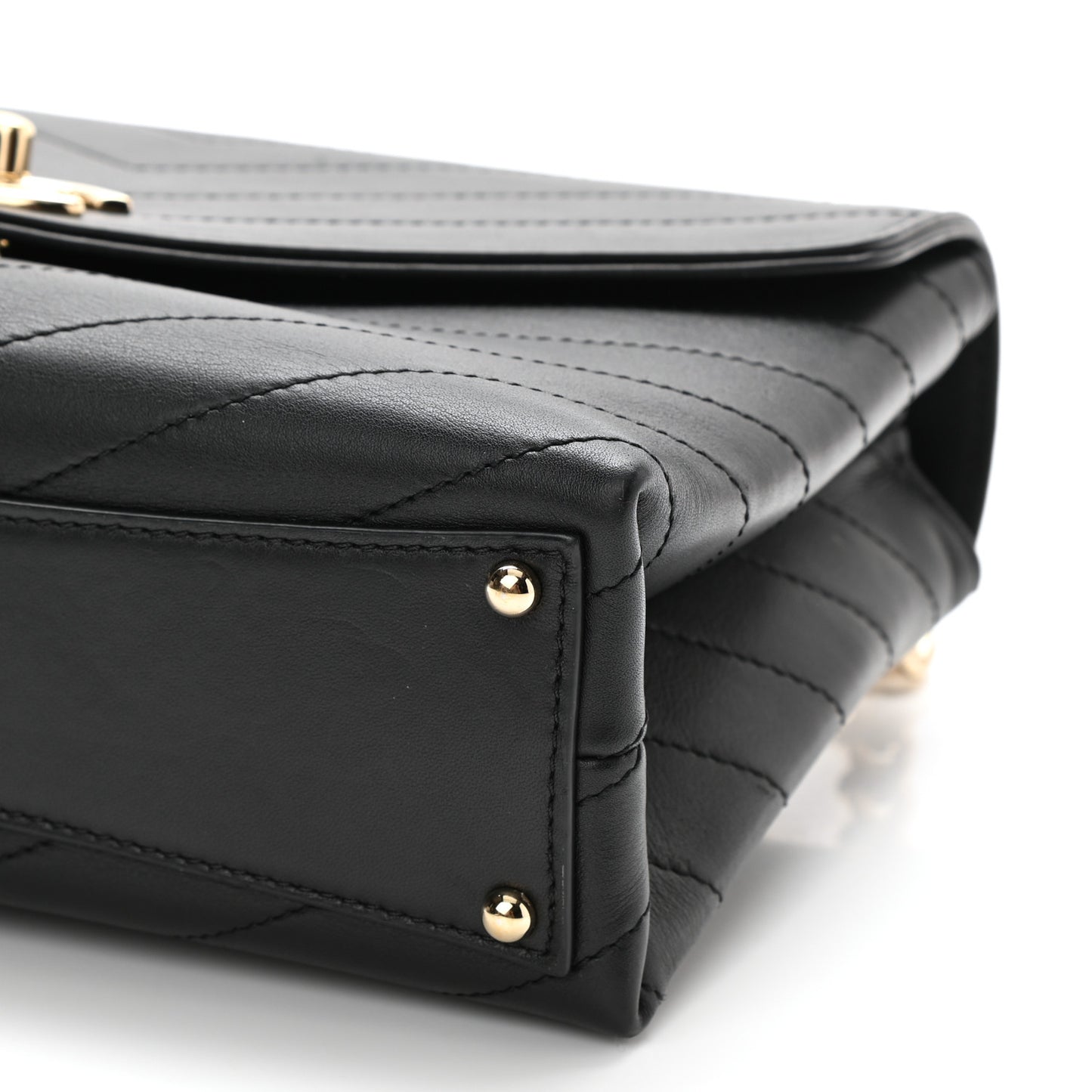 Calfskin Chevron Stitched Small Coco Flap Bag Black