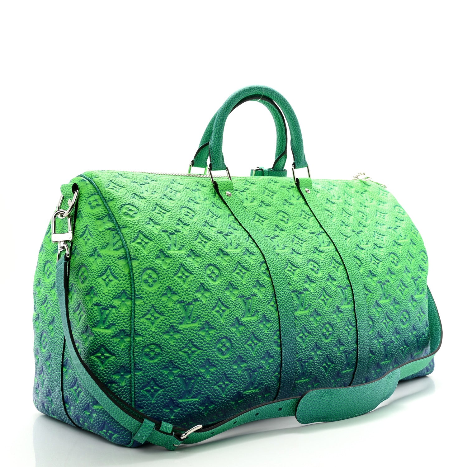 Louis Vuitton Taurillon Illusion Keepall Bandouliere 50 Bleu Vert 3 of 8