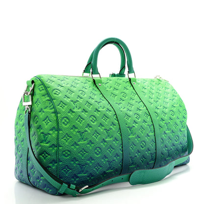 Louis Vuitton Taurillon Illusion Keepall Bandouliere 50 Bleu Vert 3 of 8