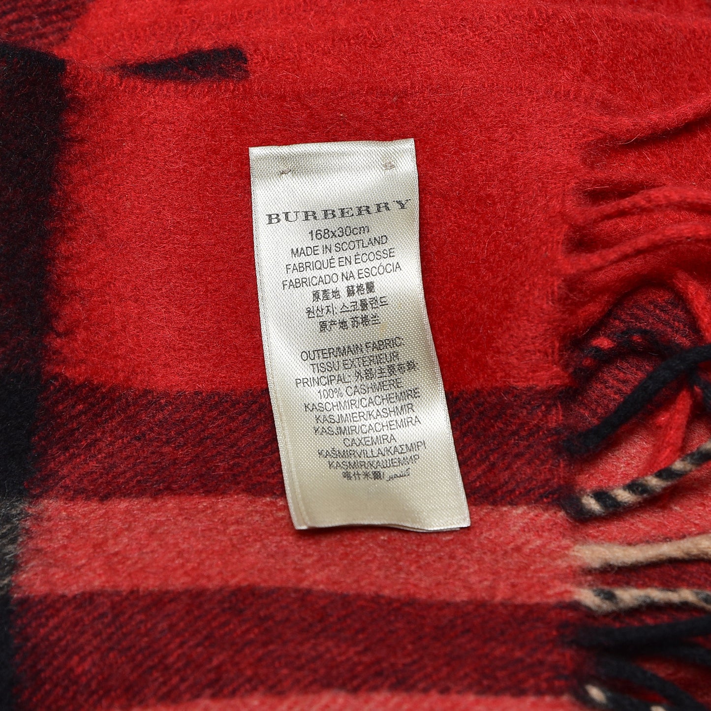 Cashmere Classic Check Fringe Scarf Parade Red