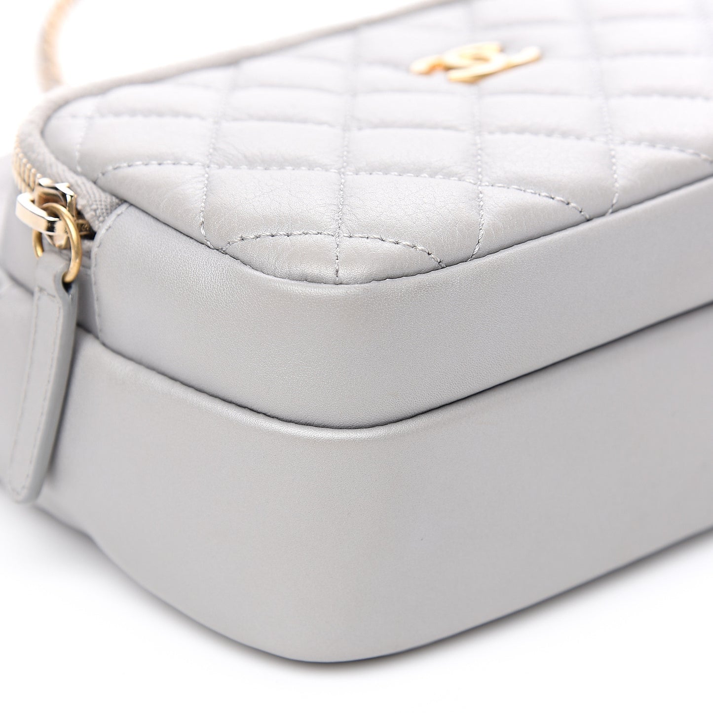 Iridescent Calfskin Quilted Day Trips Camera Case Light Grey