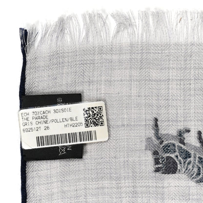 Hermes Cashmere Silk The Parage Rectangle Gris Chine Pollen Bleu Hussard 4 of 4