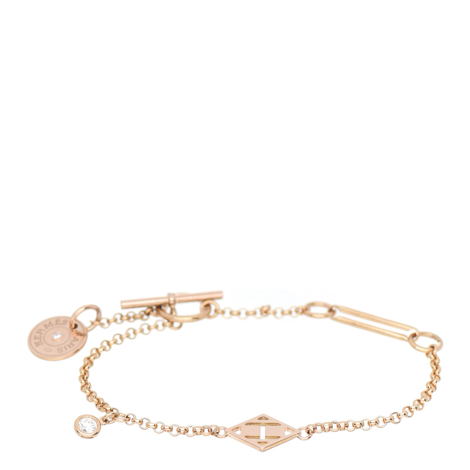 Hermes 18K Rose Gold Diamond Gambade Bracelet XS 2 of 3
