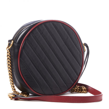 Gucci Vintage Effect Calfskin Matelasse Diagonal Mini Torchon GG Marmont Round Shoulder Bag Black Romantic Cherry 2 of 7