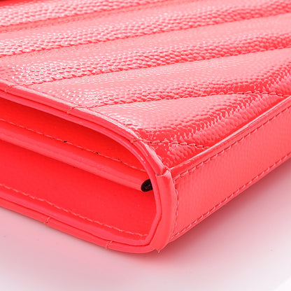 Saint Laurent Patent Grain De Poudre Matelasse Chevron Monogram Chain Wallet Pink 5 of 9