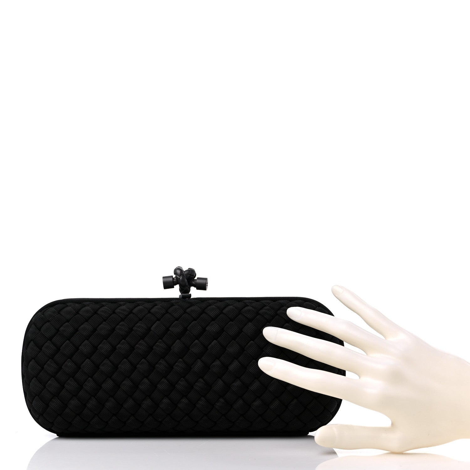 Bottega Veneta Silk Faille Intrecciato Knot Clutch Black 2 of 8