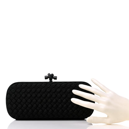 Bottega Veneta Silk Faille Intrecciato Knot Clutch Black 2 of 8