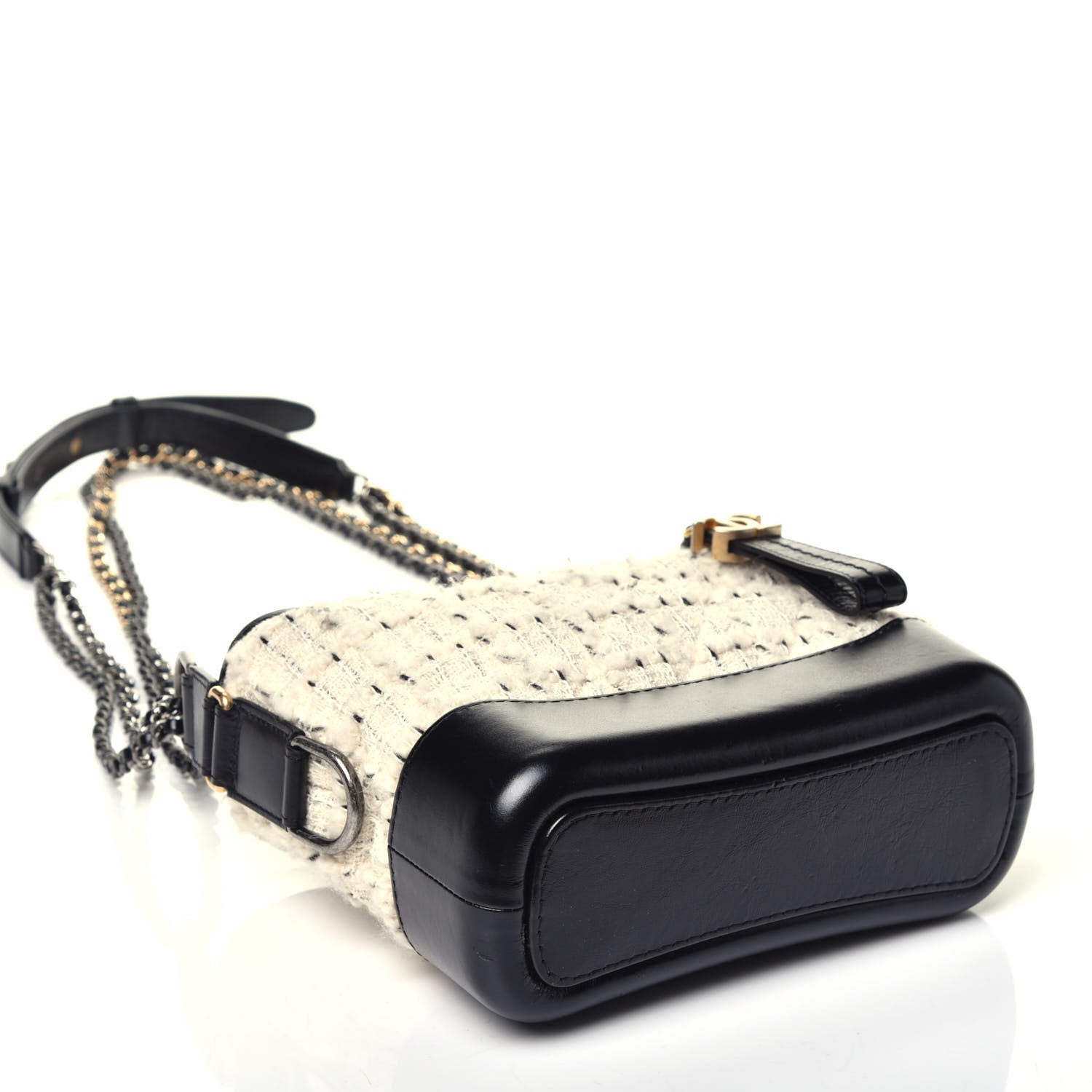 Chanel Tweed Calfskin Quilted Small Gabrielle Hobo Ivory Black 4 of 9