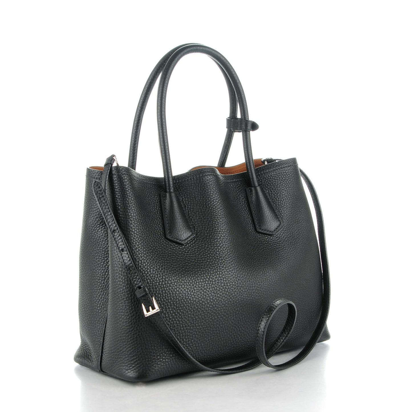 Vitello Daino Small Double Tote Black Cuoio