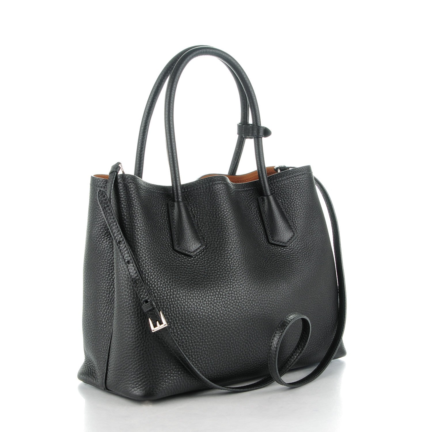 Prada Vitello Daino Small Double Tote Black Cuoio 3 of 7