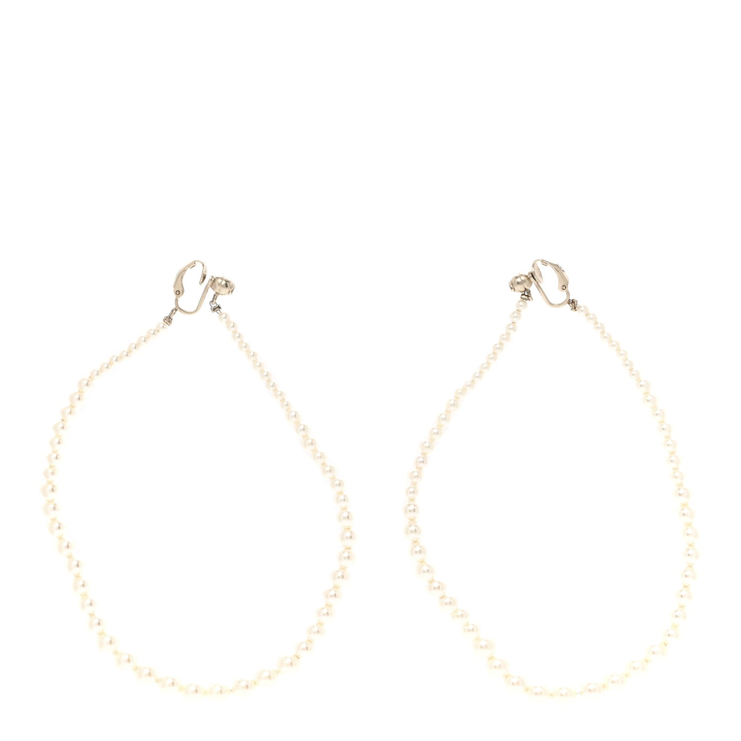 Chanel Pearl CC Drop Clip On Earrings White 1 of 8