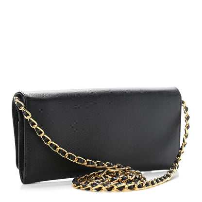 Prada Saffiano Metal Oro Chain Wallet Black 2 of 8