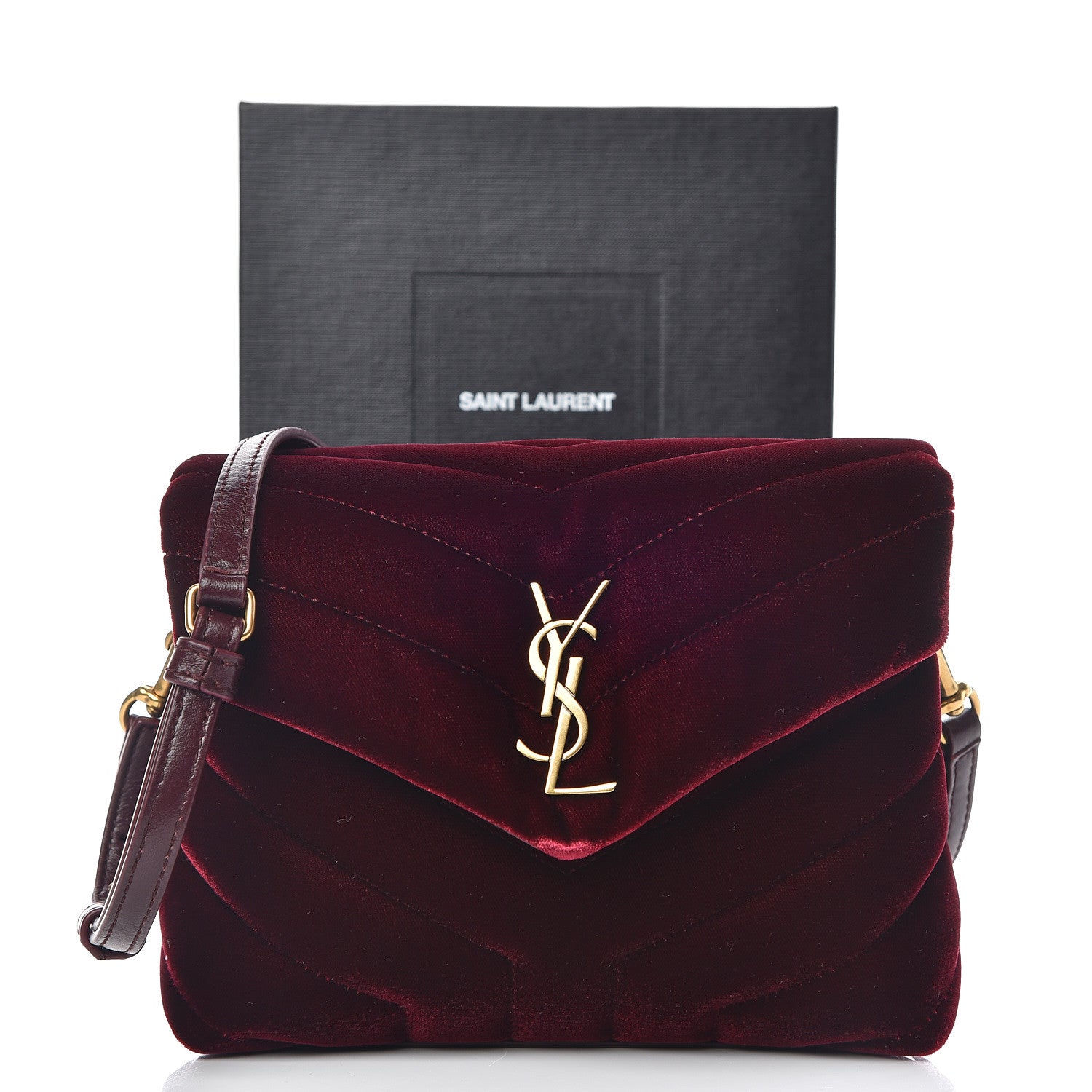 Saint Laurent Velvet Y Quilted Monogram Toy Loulou Crossbody Bag French Burgundy 9 of 9