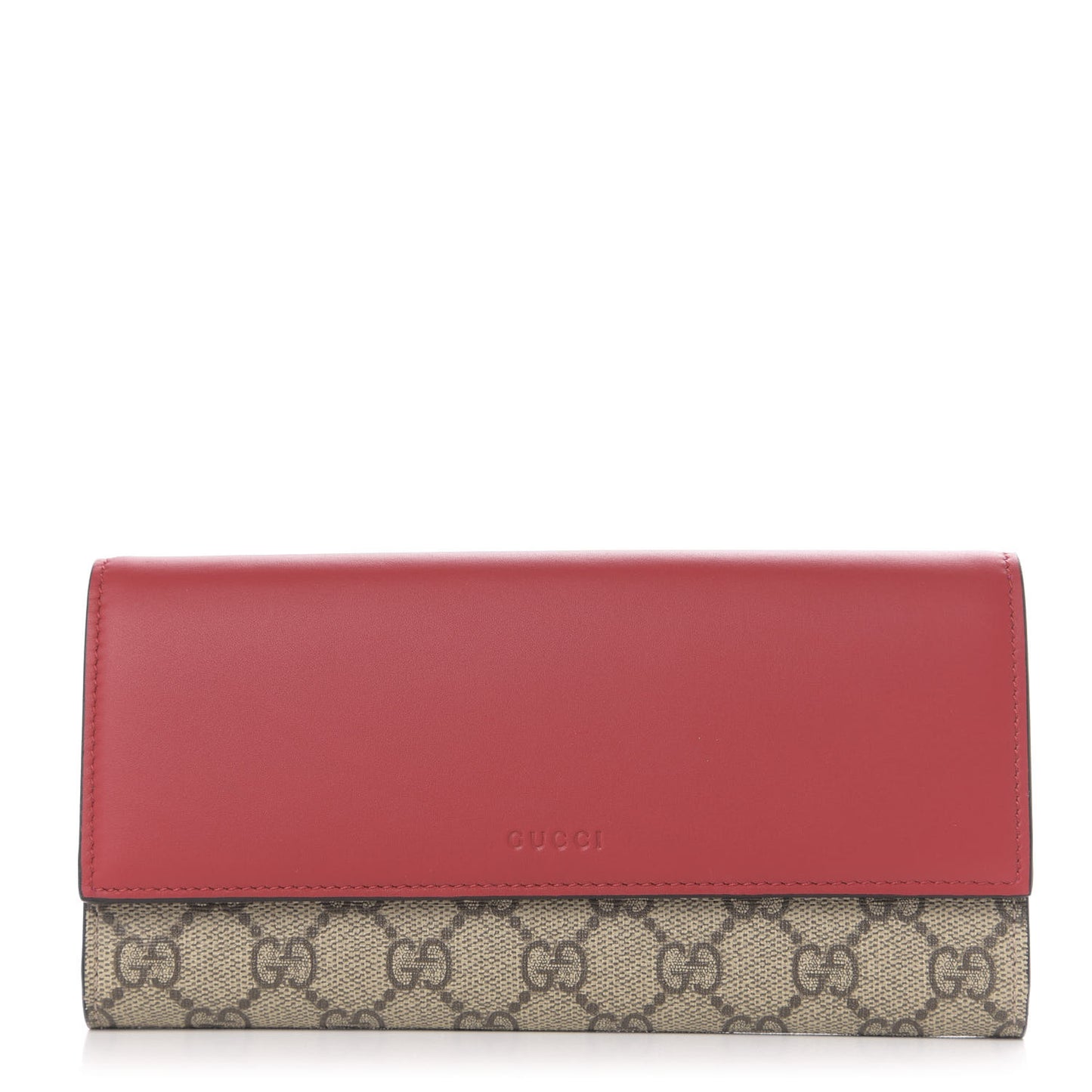 GG Supreme Monogram Calfskin Continental Wallet Beige Ebony Hibiscus Red New Rosette