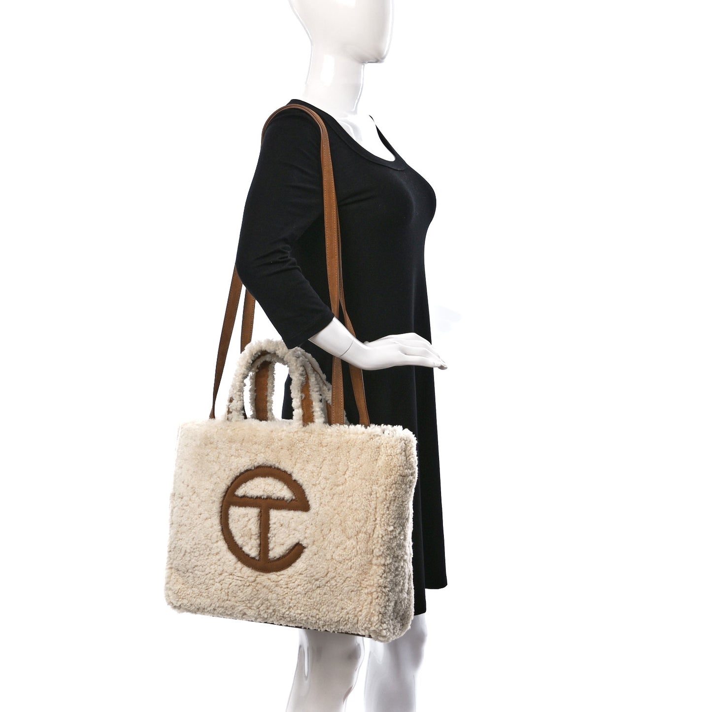 X UGG Suede Shearling Medium Shopping Bag Natural