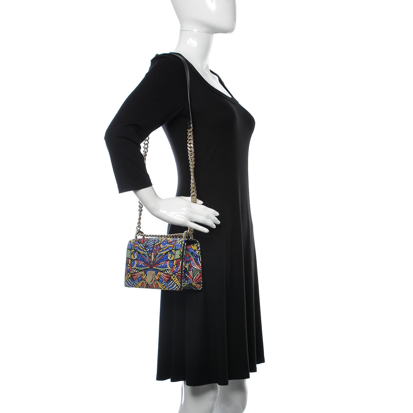 Calfskin Butterfly Printed Small Diorama Flap Bag Multicolor