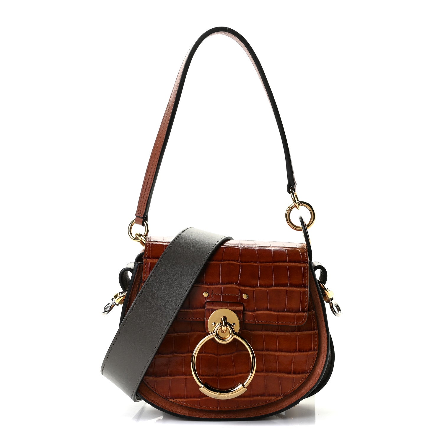 Chloe Calfskin Crocodile Embossed Small Tess Bag Chestnut 1 of 14