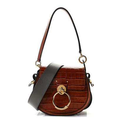 Chloe Calfskin Crocodile Embossed Small Tess Bag Chestnut 1 of 14