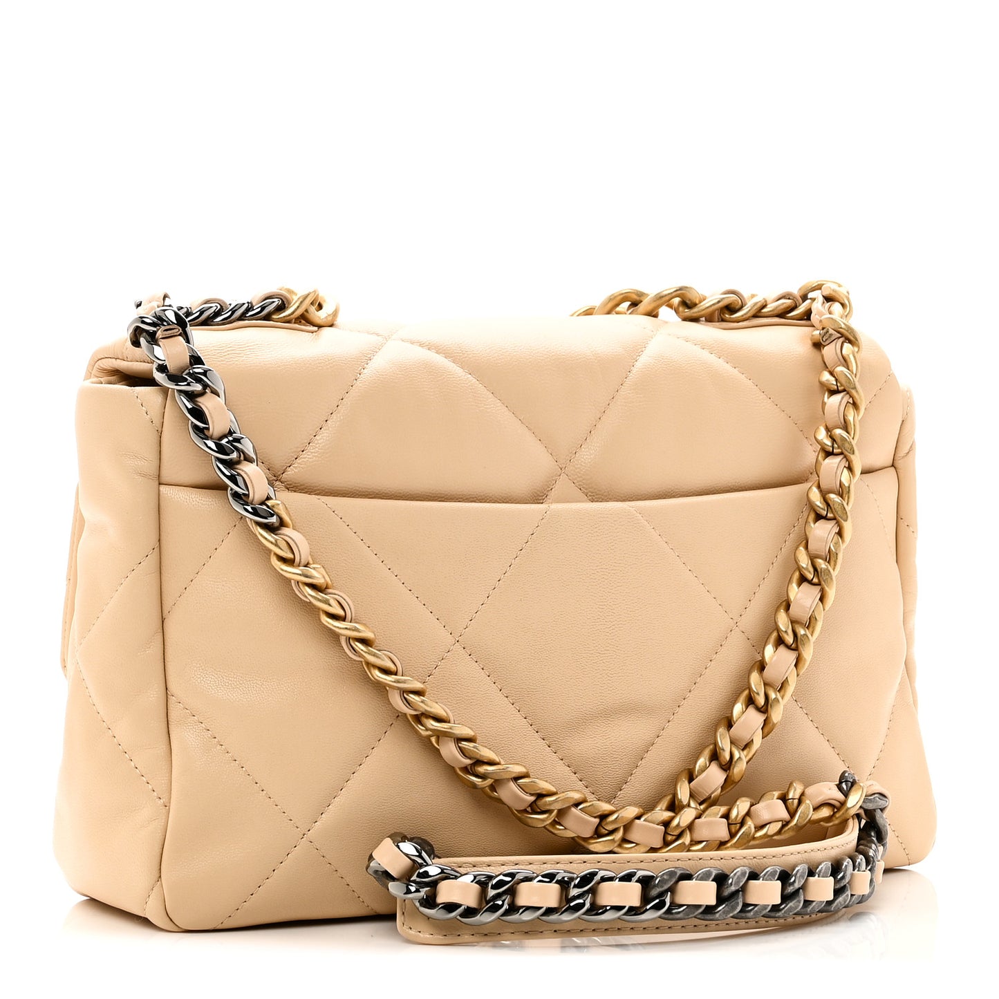 Goatskin Quilted Large Chanel 19 Flap Beige